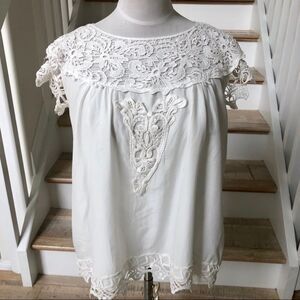 Anthropologie Hazel boho ivory lace details top S